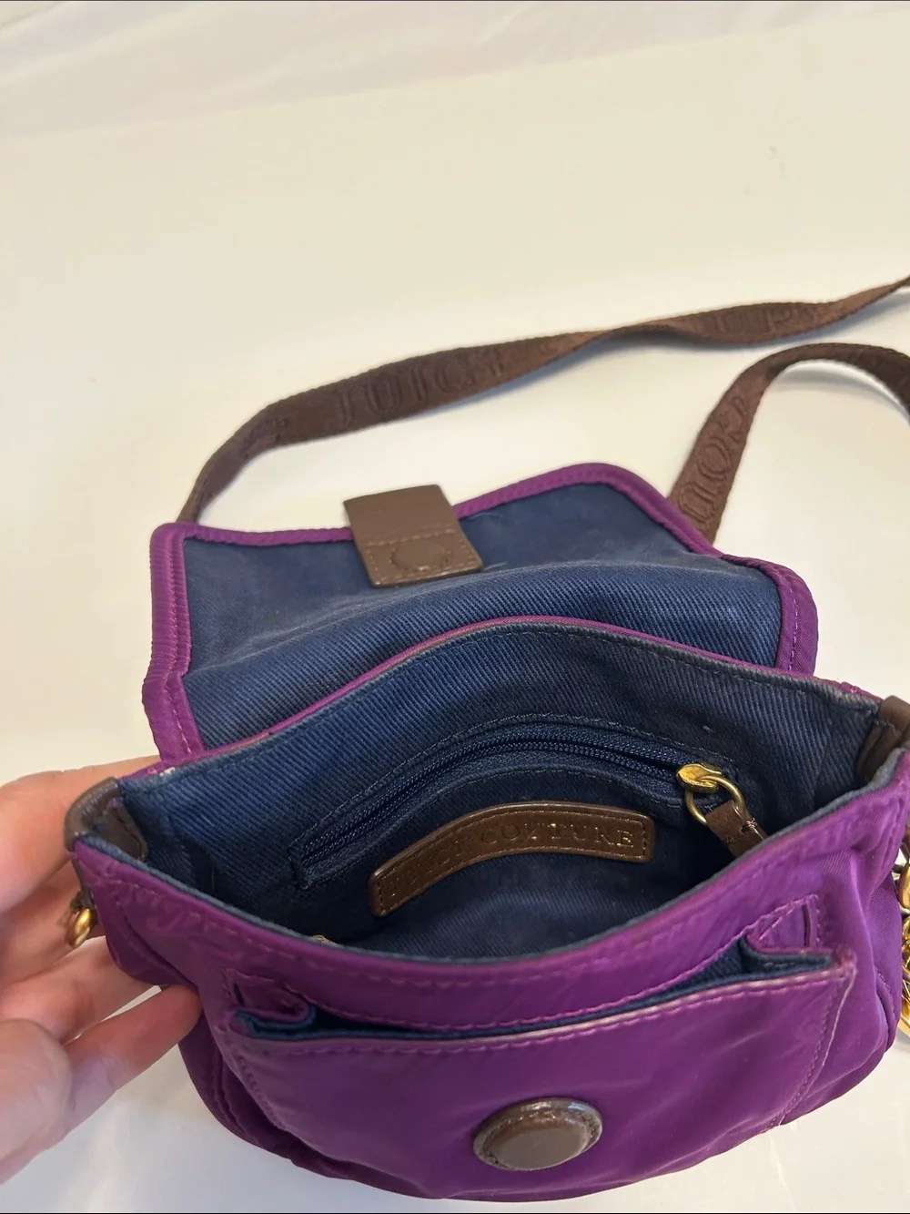 Juicy Couture Purple Crossbody Bag with Brown Strap and Gold Charm